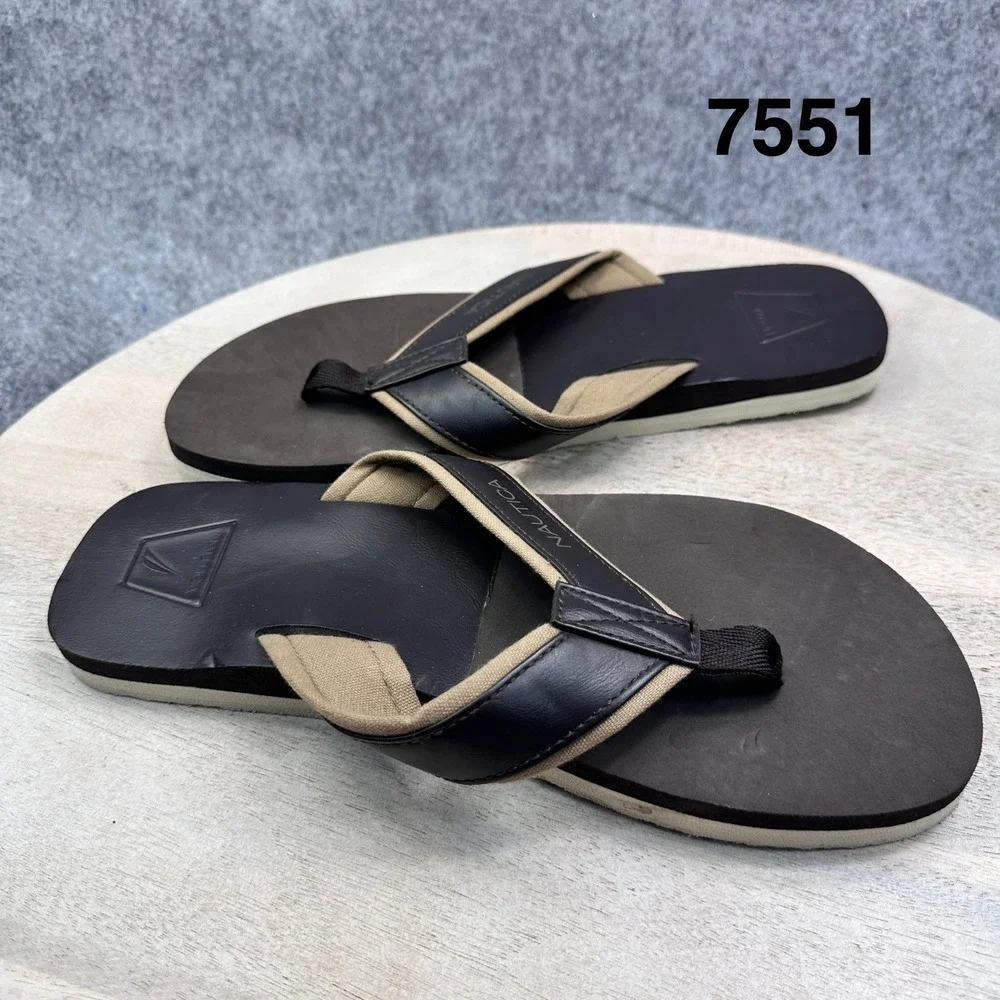 Nautica Mens Brown Tan Thong Flip Flop Sandals Size 11 Casual Beach Shoes